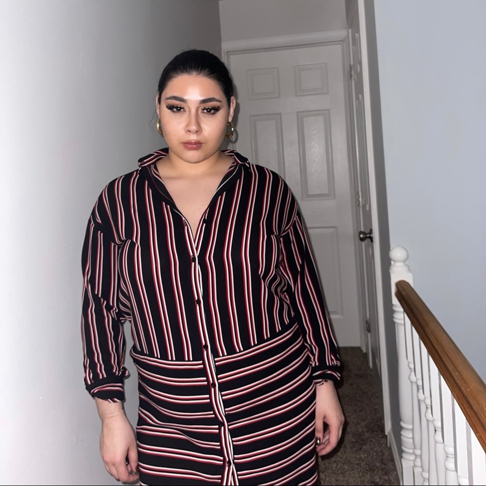 Black Red & White Striped Sheer Dress